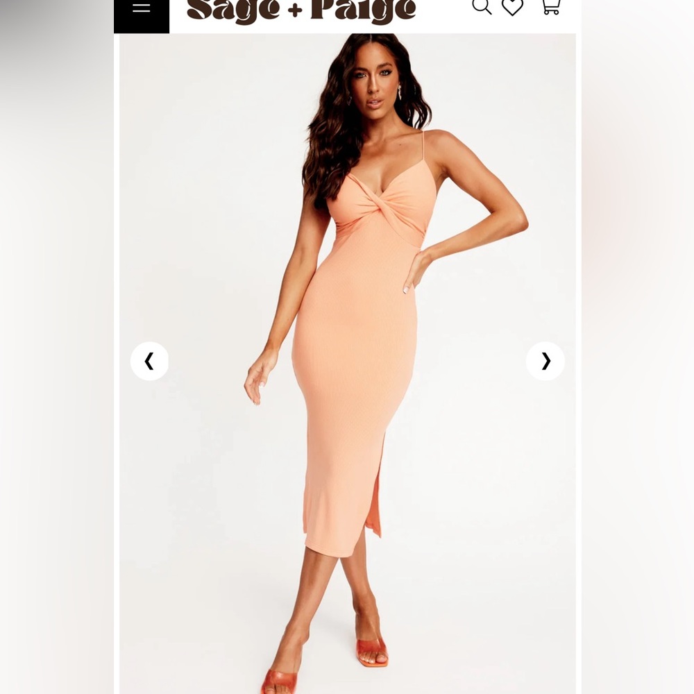 Sage + Paige peach midi dress, size extra small NWT twist front summer spring xs